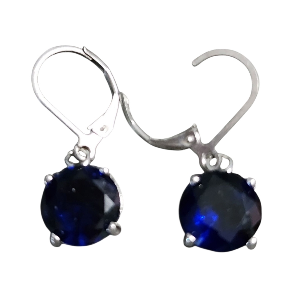 Silvertone 10mm Blue Stone Drop Earrings